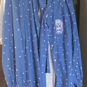 Blue Polka Dot Button-Up Shirt